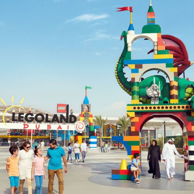 Excited families experiencing the joy of entering LEGOLAND Dubai at Dubai Parks and Resorts