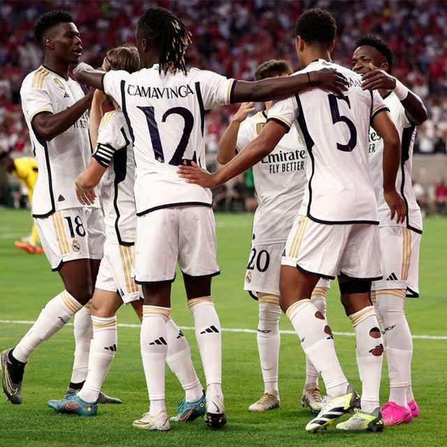 Real Madrid players celebrating a victory at Dubai Parks and Resorts