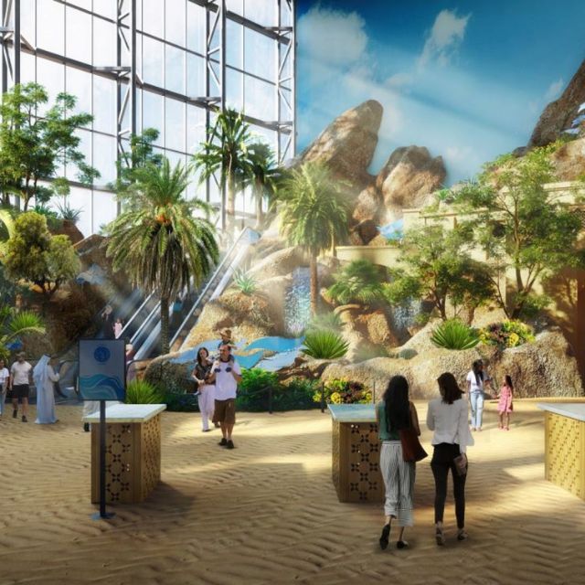 Families exploring the breathtaking mountainous terrain at SeaWorld Abu Dhabi's immersive themed area