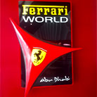 Close-up view of the iconic Ferrari World logo design